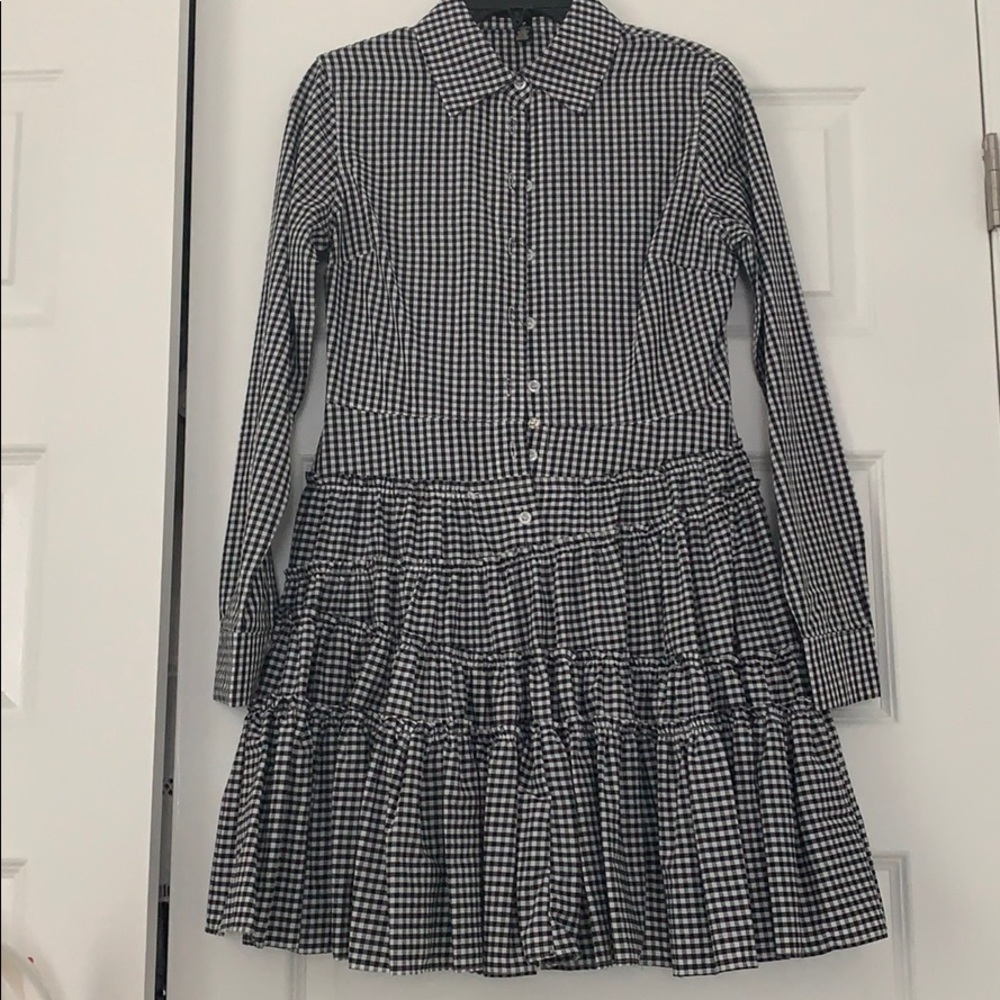 Aqua - A Line Checkered Tiered Dress